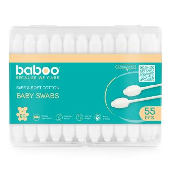 Betisoare Bumbac Pentru Bebelusi Cu Protectie Baboo - 55 buc.